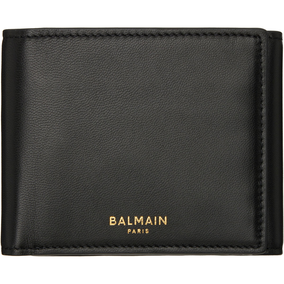 BALMAIN Black Smooth Leather Trifold Wallet