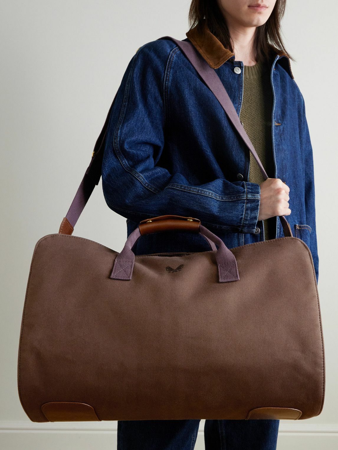 Bennett Winch - Logo-Embroidered Leather-Trimmed Cotton-Twill Suit Carrier and Holdall