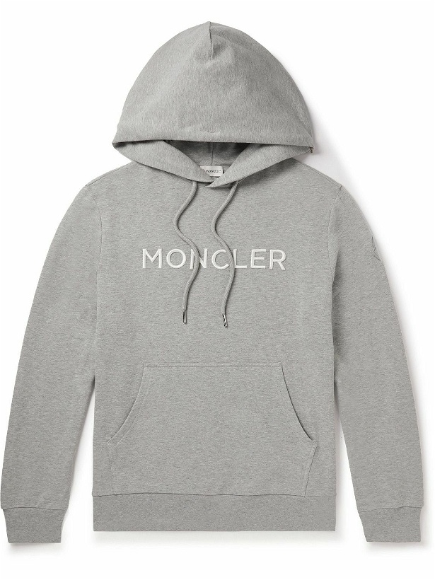 Photo: Moncler - Logo-Embroidered Cotton-Jersey Hoodie - Gray