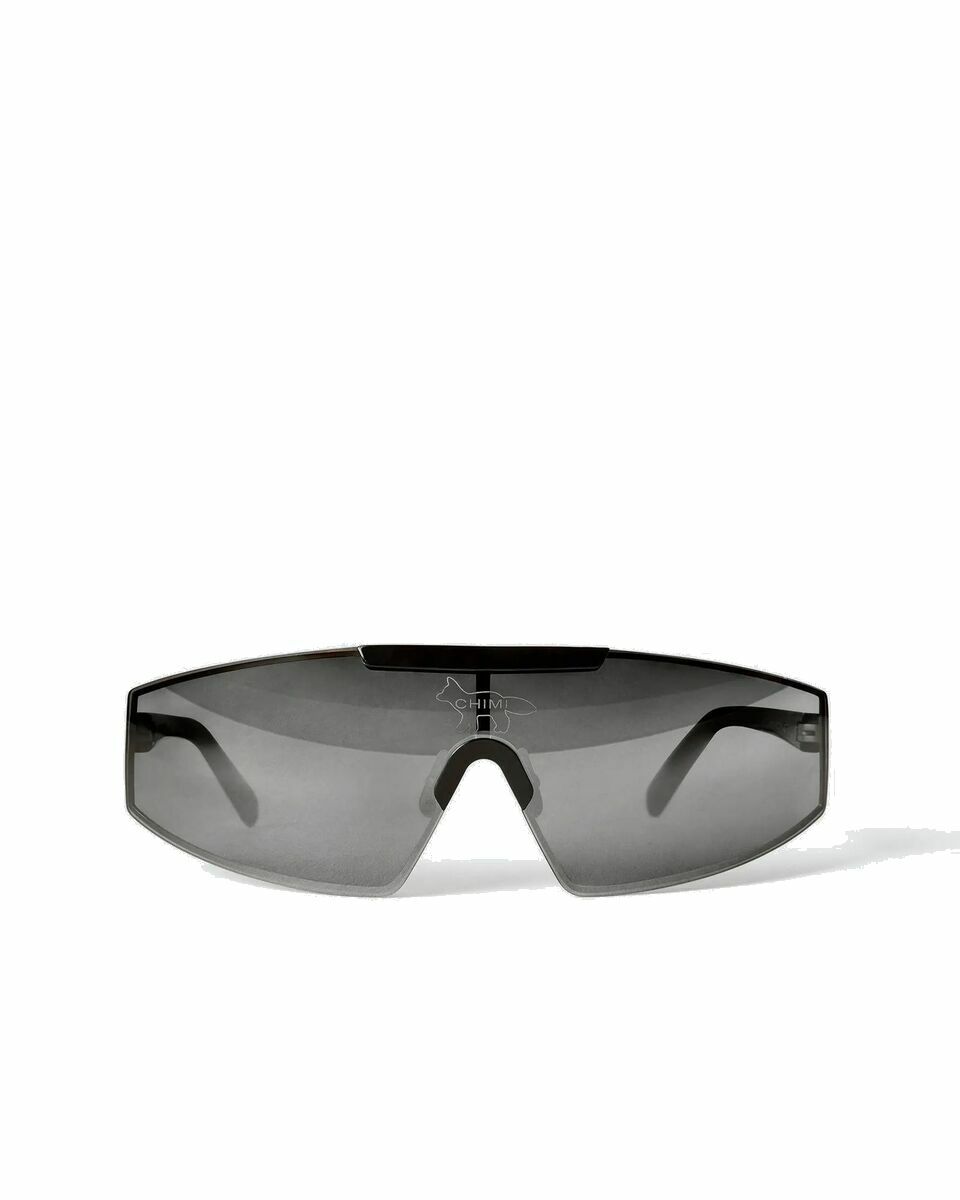 Photo: Chimi Eyewear Maison Kitsune X Chimi Shield Black Sunglasses Black - Mens - Eyewear