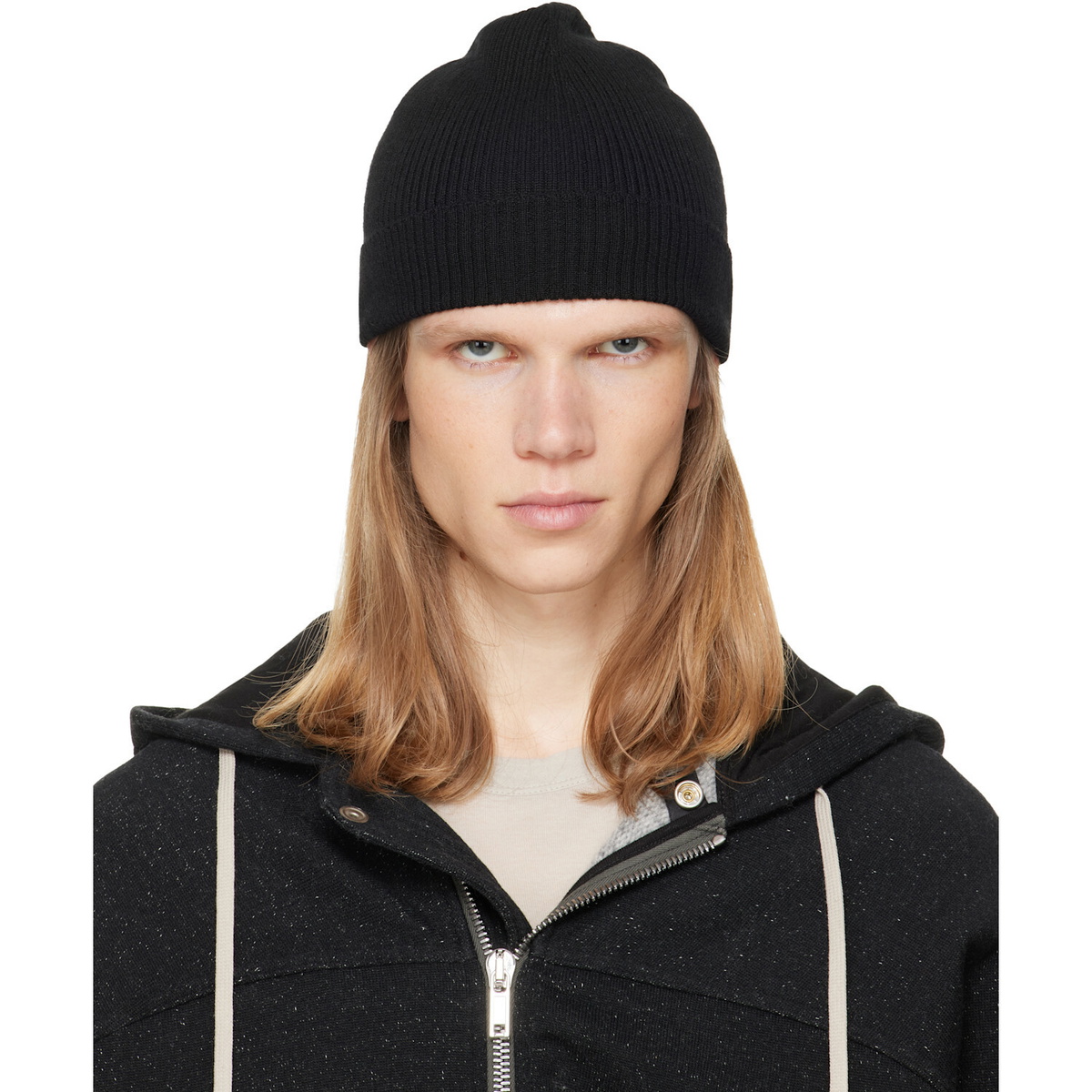Rick Owens Black Tower Ribbed Beanie