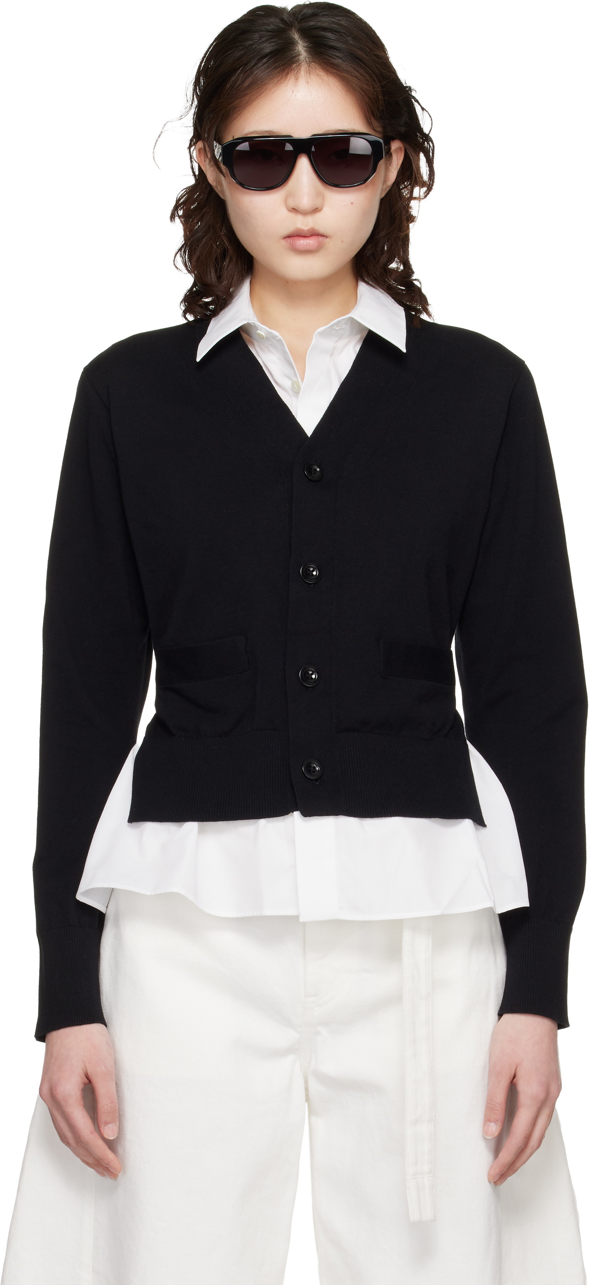 sacai / サカイ | 2025SS | Cotton Poplin × Knit Cardigan コットン ポプリン ニット カーディガン | 1 | ブラック/ホワイト | レディース sacai Black & White Poplin Cotton Knit Cardigan Sacai