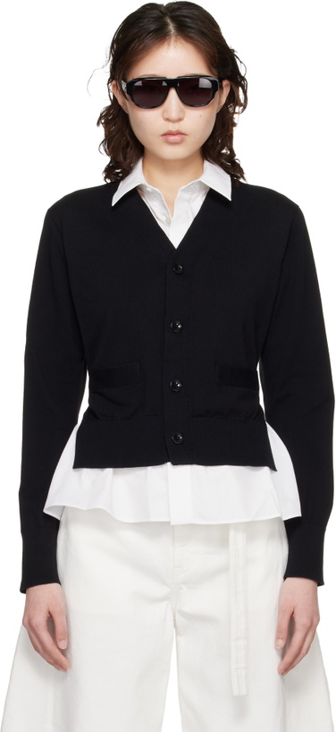 Photo: sacai Black & White Poplin Cotton Knit Cardigan