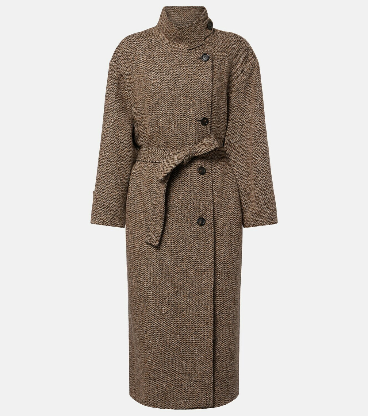 Brunello Cucinelli Belted herringbone wool-blend coat
