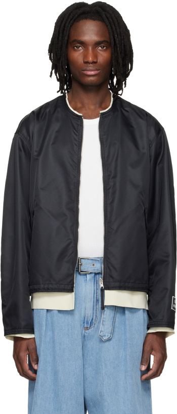 Photo: Solid Homme Black Layered Collarless Reversible Bomber Jacket