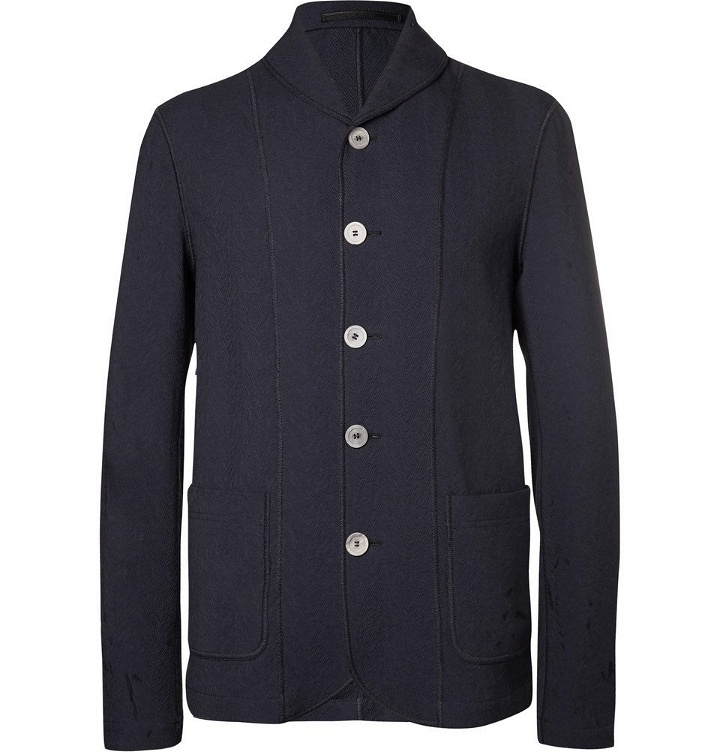 Photo: Giorgio Armani - Navy Shawl-Collar Textured Cotton-Blend Blazer - Men - Navy