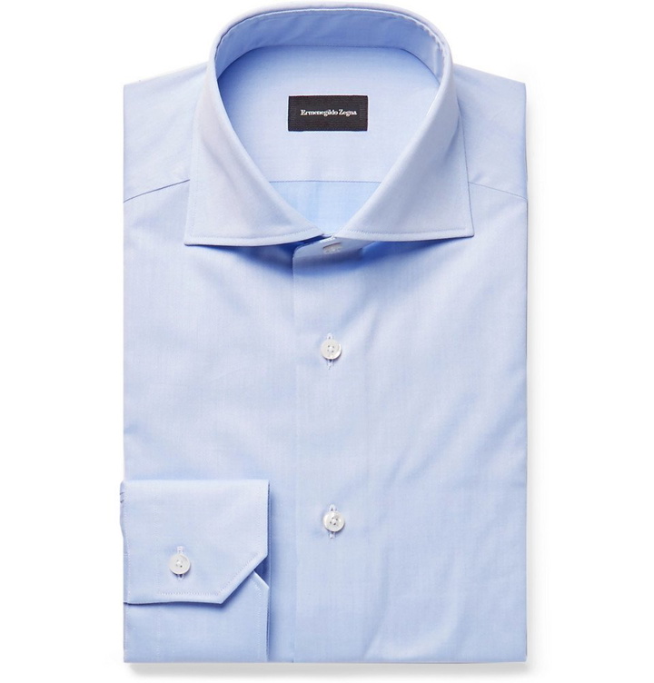 Photo: Ermenegildo Zegna - Light-Blue Cutaway-Collar Cotton Shirt - Blue