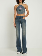 ALESSANDRA RICH - Denim Crop Top W/ Crystal Rose