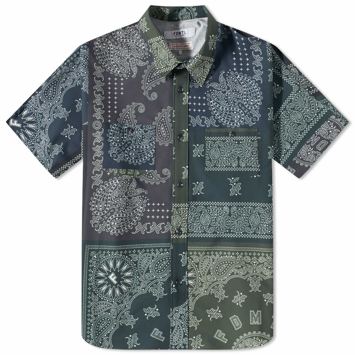 FDMTL Men's Short Sleeve Bandana Patchwork Shirt in Khaki FDMTL