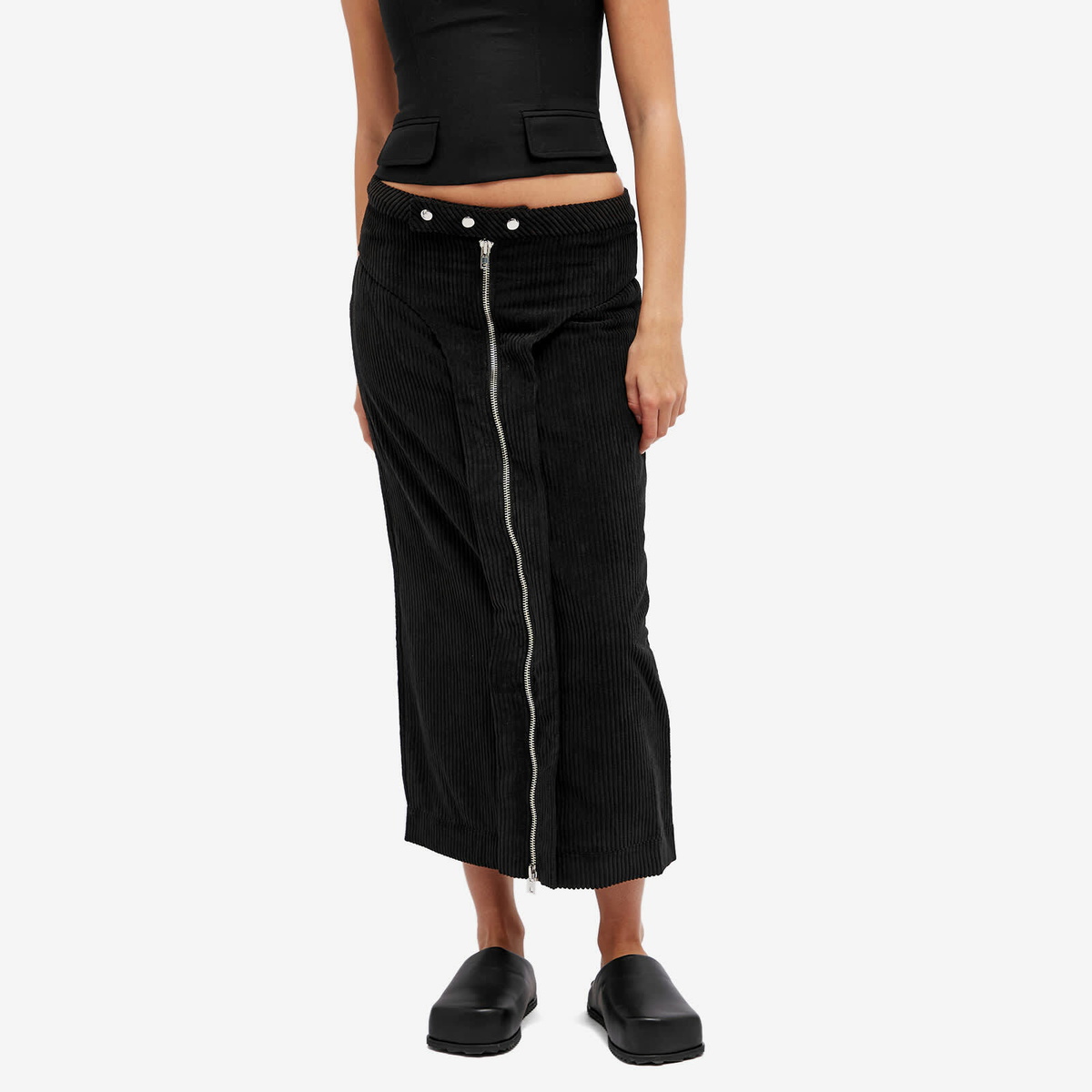 Eckhaus Latta Women's Corduroy Zip Midi Skirt in Soot Eckhaus Latta
