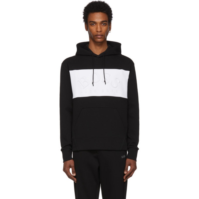 Photo: Boss Black and White Curved Logo Hoodie