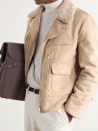 Brunello Cucinelli - Shearling-Trimmed Suede Leather Biker Jacket - Neutrals