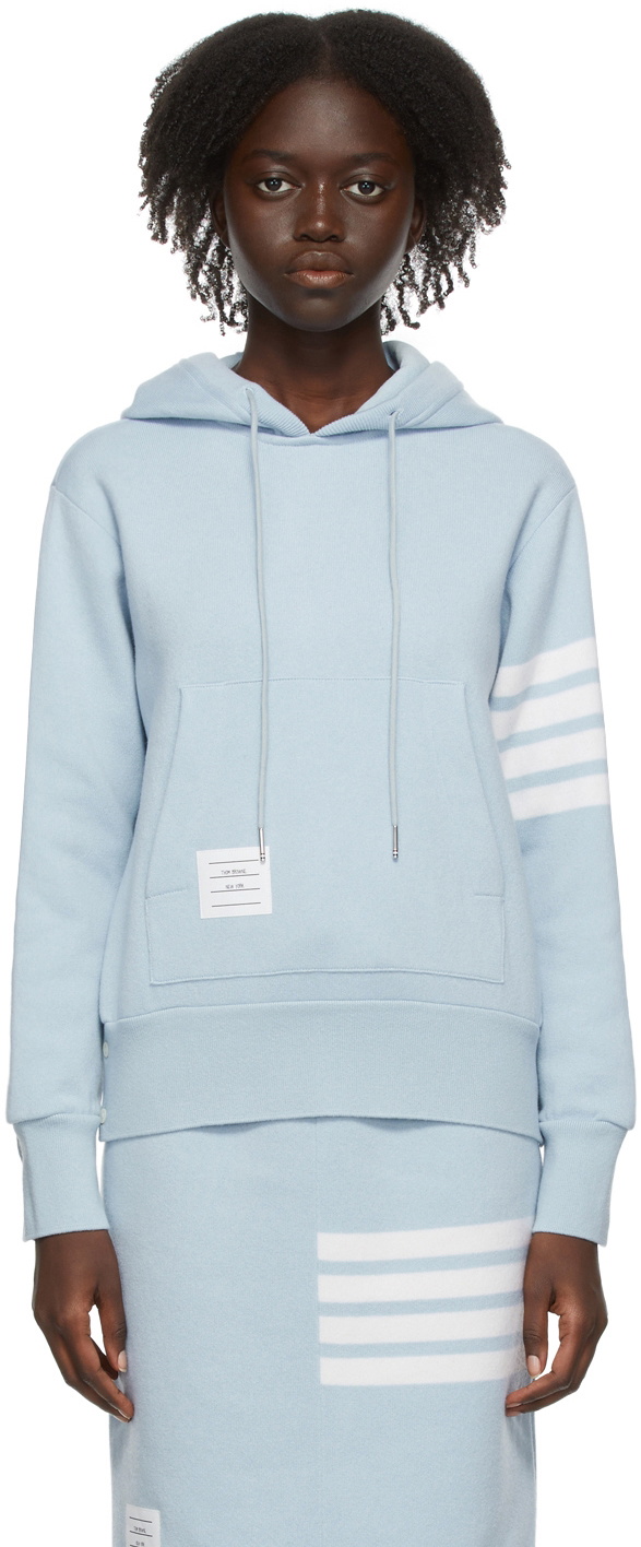 Thom Browne Blue Double Face Cashmere 4 Bar Hoodie Thom Browne