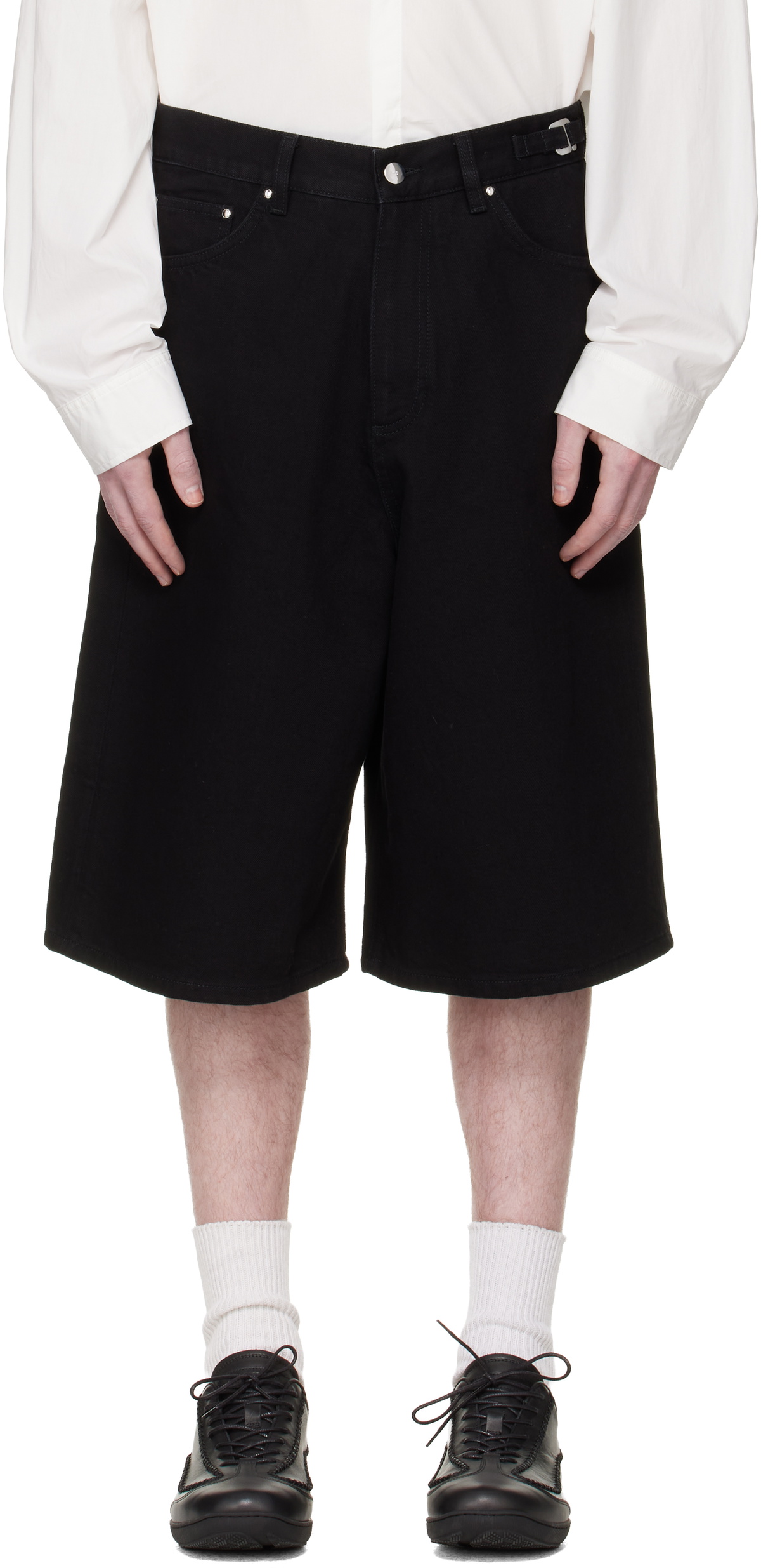 HELIOT EMIL Black Fence Denim Shorts