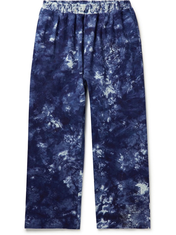Photo: Post-Imperial - Ikeja Wide-Leg Tie-Dyed Cotton-Canvas Trousers - Blue