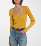 Saint Laurent Ribbed-knit silk top