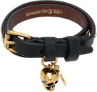 McQueen Black Hammered Studs Double-Wrap Bracelet