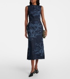 Erdem Embroidered cotton denim pencil dress