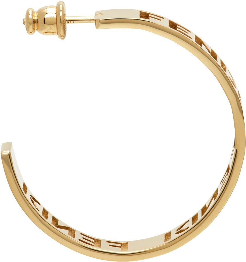 Fendi Logo Gold Tone Metal Hoop Earrings Fendi