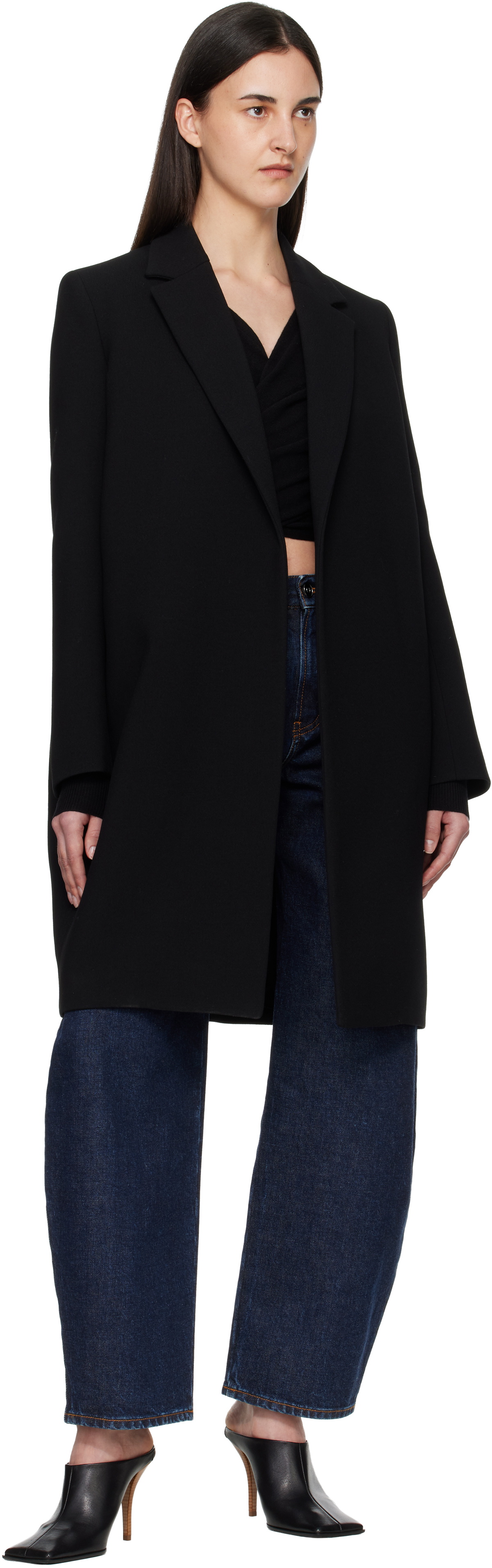 ALAÏA Black Crombie Wool Coat
