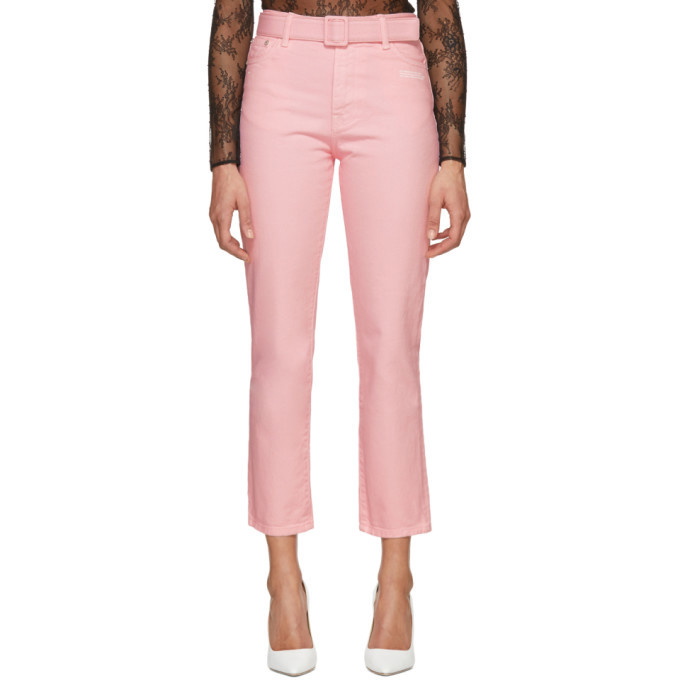 Photo: Off-White Pink Tight Crop Belt Jeans