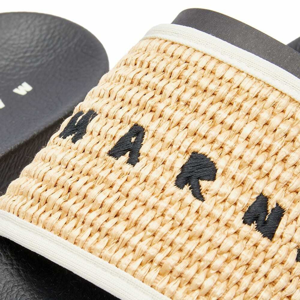 【MARNI】Raffia Sandals Natural White Marni Women's Raffia Logo Slide in Natural/White Marni