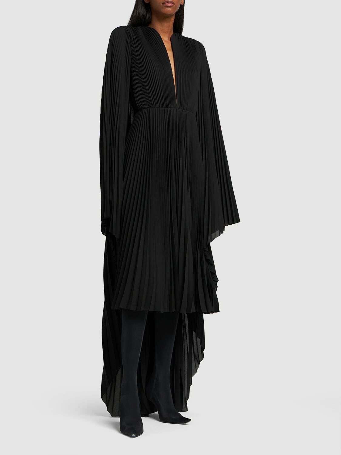 BALENCIAGA - Pleated Tech V-neck Dress Balenciaga