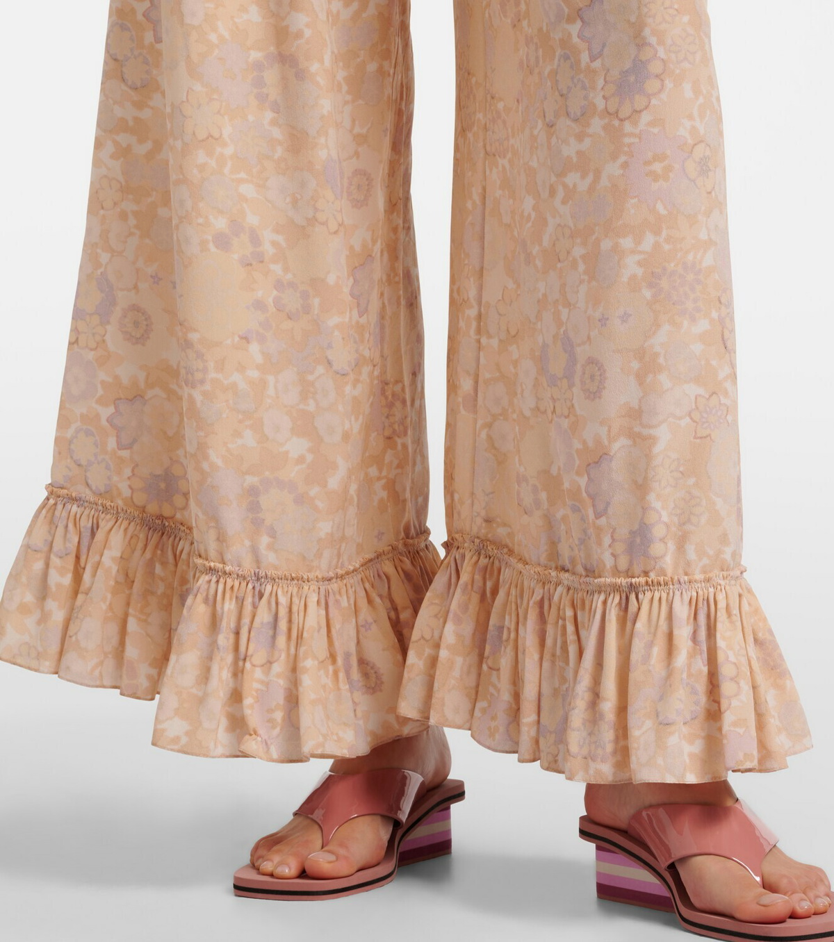Chloé Floral ruffled silk wide-leg pants