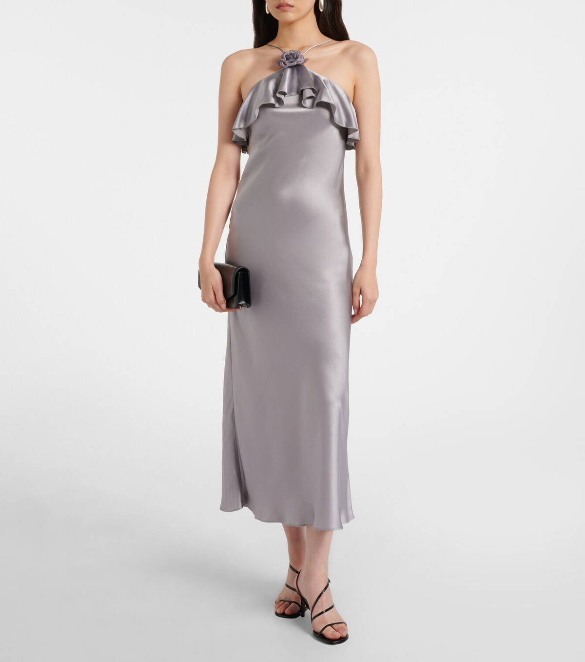 Rodarte Floral-appliqué silk charmeuse slip dress