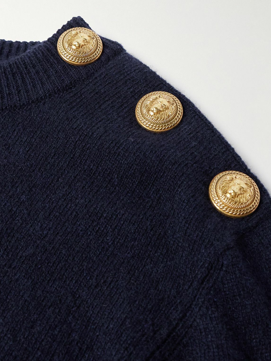 Balmain - Button-Embellished Recycled Cashmere and Wool-Blend Sweater - Blue