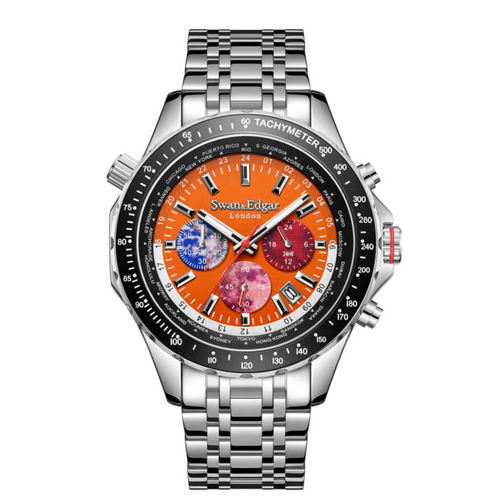 Photo: Swan & Edgar Hybrid-Steel Chronograph Quartz Orange Dial Mens Watch SE01000W2