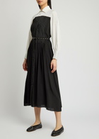 Lovebirds Zen Pleated Silk Midi Dress Black And White