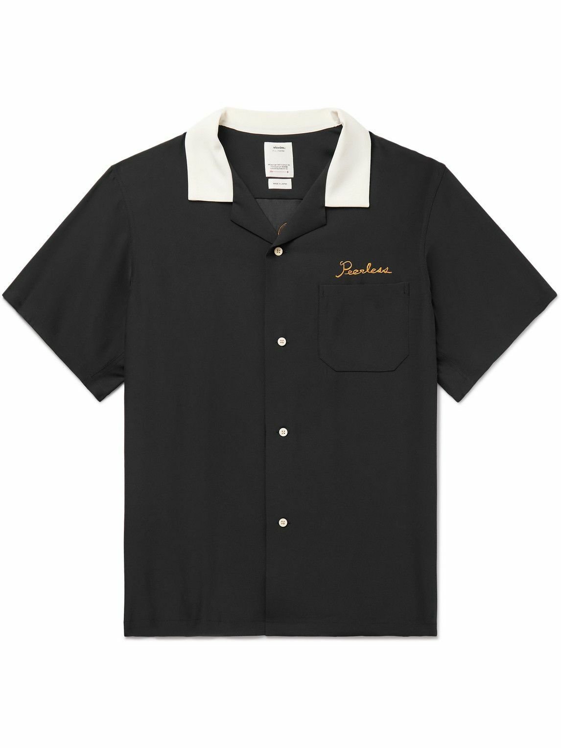 Visvim - Camp-Collar Logo-Appliquéd Silk Crepe de Chine Shirt - Black ...