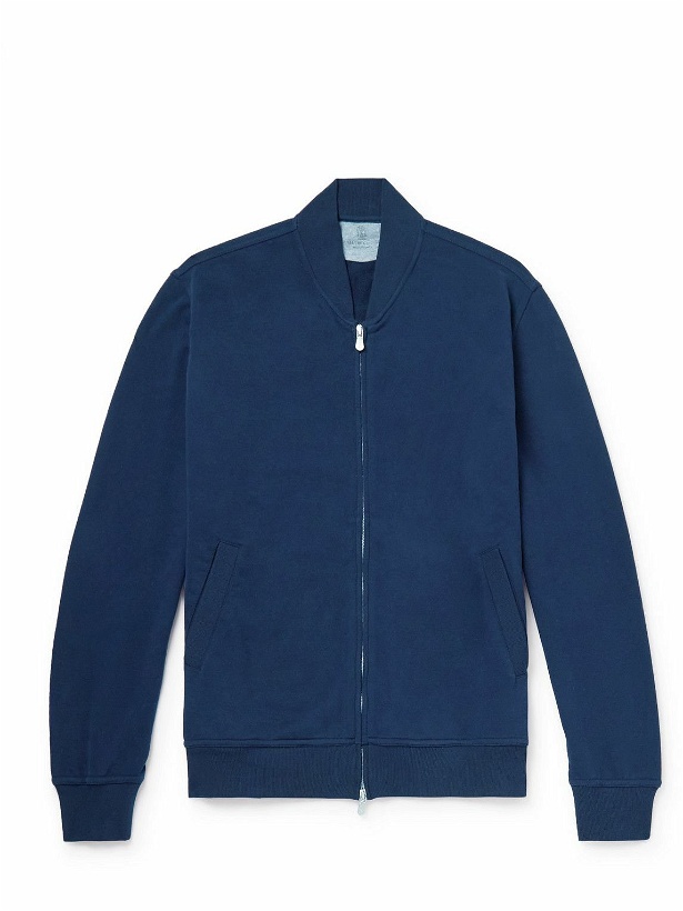 Photo: Brunello Cucinelli - Cotton-Jersey Zip-Up Sweatshirt - Blue