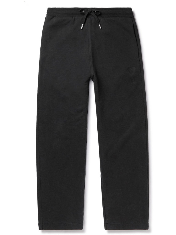 Photo: AMI PARIS - Tapered Logo-Embroidered Organic Cotton-Jersey Sweatpants - Black