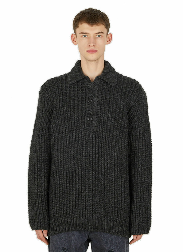 Photo: Knit Polo Sweater in Grey