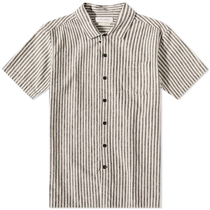 Photo: Oliver Spencer Men's Riviera Short Sleeve Shirt in Cream/Charcoal