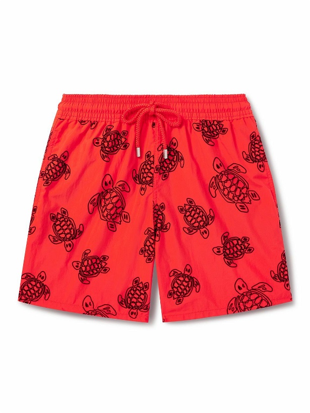 Photo: Vilebrequin - Moorea Straight-Leg Mid-Length Flocked Recycled Swim Shorts - Red