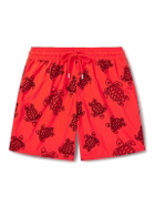 Vilebrequin - Moorea Straight-Leg Mid-Length Flocked Recycled Swim Shorts - Red