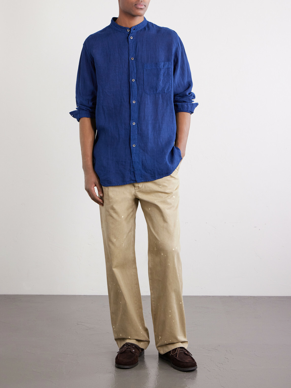 Blue Blue Japan - Grandad-Collar Linen-Chambray Shirt - Blue