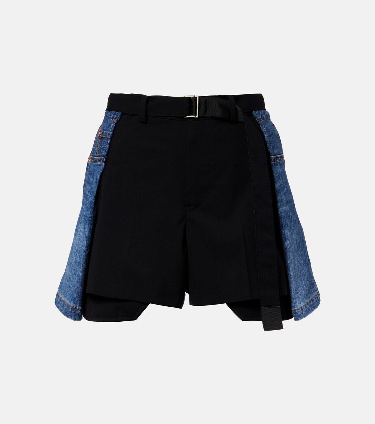Sacai Paneled denim shorts