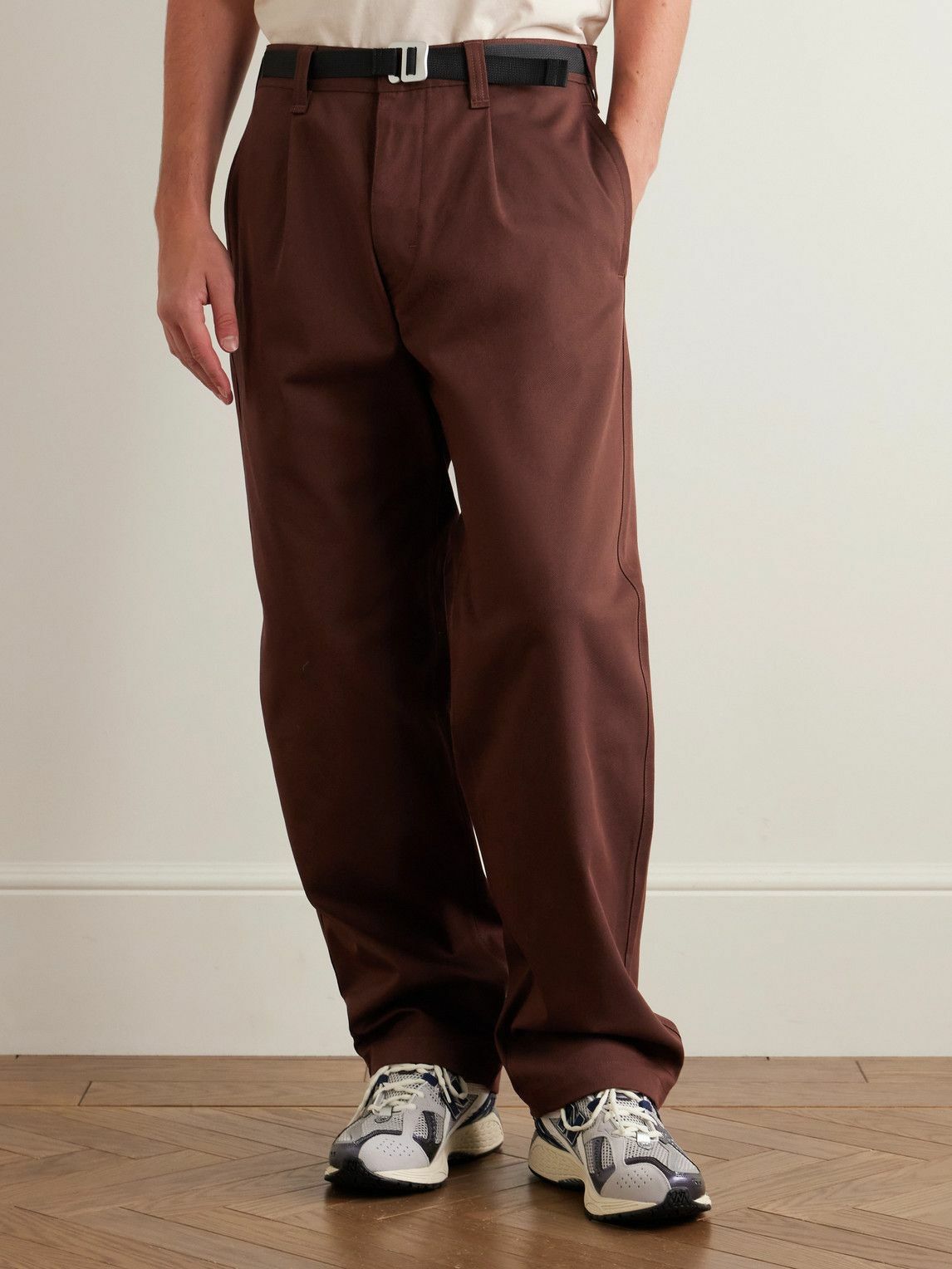 Stone Island - Marina Wide-Leg Belted Pleated Cotton-Blend Gabardine Trousers - Brown