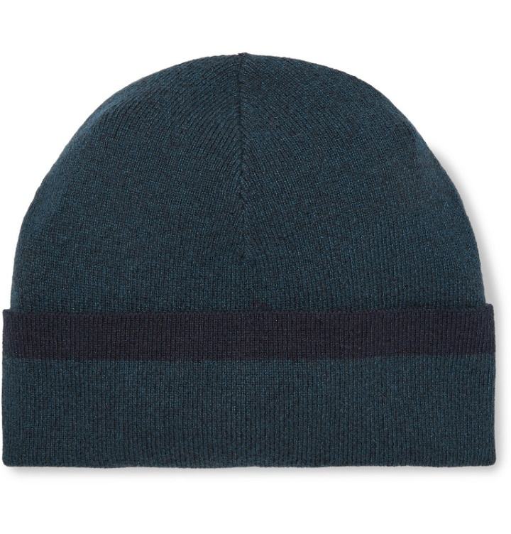 Photo: Theory - Striped Mélange Cashmere Beanie - Green