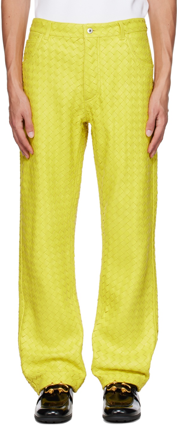 Photo: Bottega Veneta Yellow Intrecciato Leather Pants