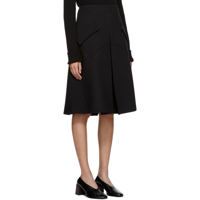 Sara Lanzi Black Wool Pleated Midi Skirt