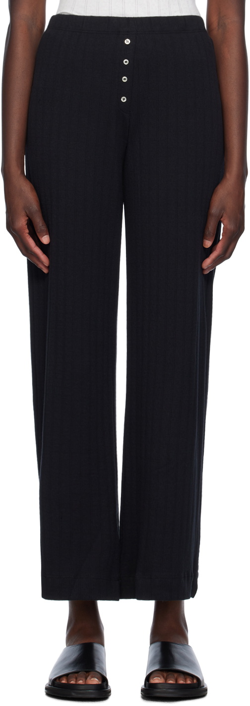 LESET Black Pointelle Boxer Lounge Pants