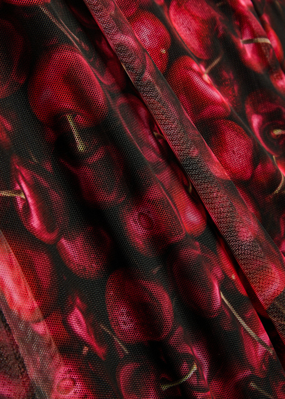 Never Fully Dressed Soho Cherry-print Mesh Midi Dress Black Red