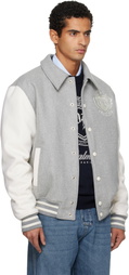 Balmain Gray Bicolor Wool Varsity Bomber Jacket