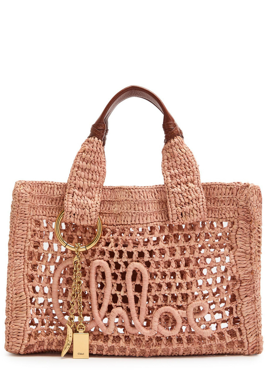 Chloe Summer Banana Mini Leather and Raffia Tote - Natural - One Size