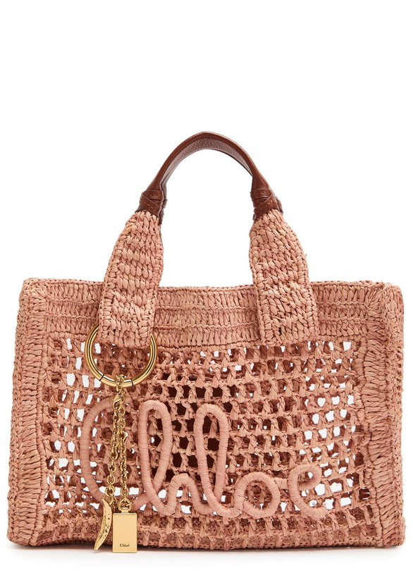 Photo: Chloe Summer Banana Mini Leather and Raffia Tote - Natural - One Size